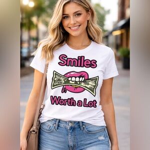 White Graphic Tee with Pink Accents